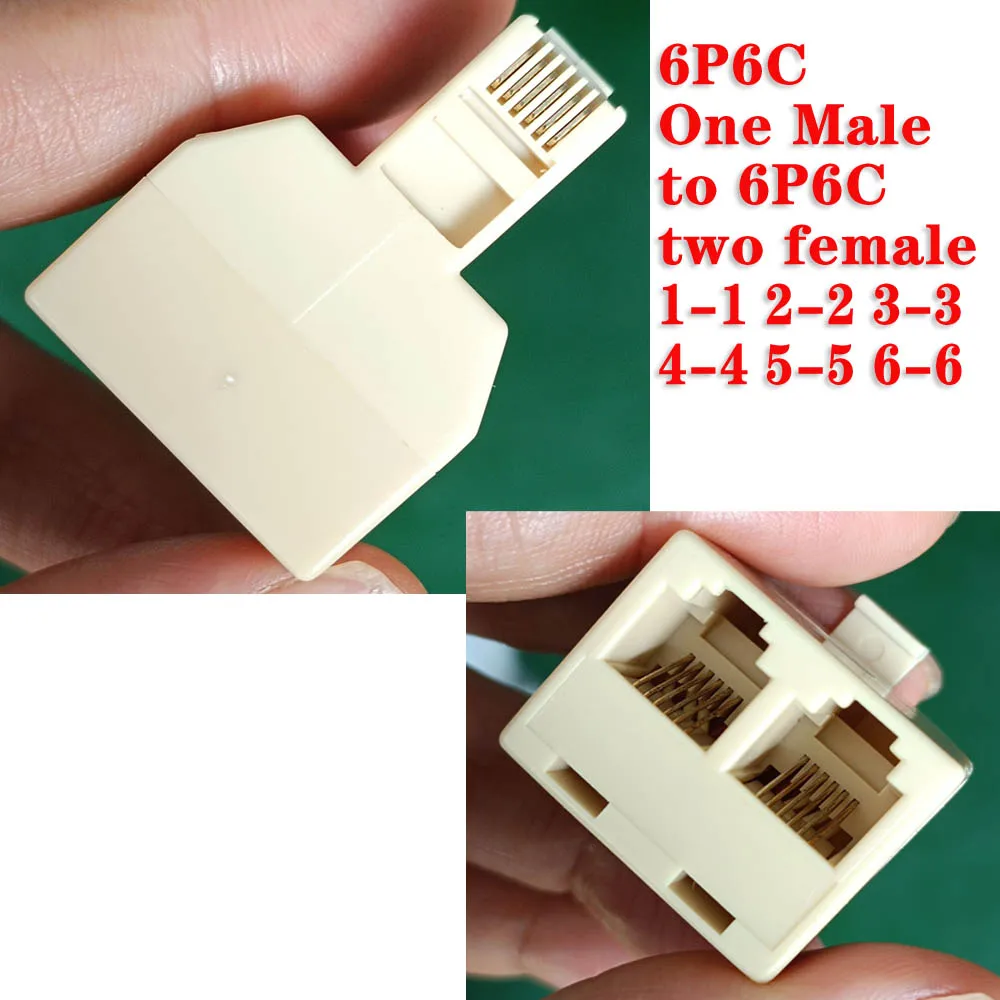 RJ12 6P6C 1 Male/Female to 2 Female Telephony Line Splitter Adapter Gender Extender
