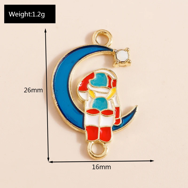 20 Stück 16x26mm Niedliche Emaille-Mond-Astronauten-Anhänger-Verbinder für Schmuckherstellung, Armbänder, Halsketten, DIY-Handarbeitszubehör – Detail 1