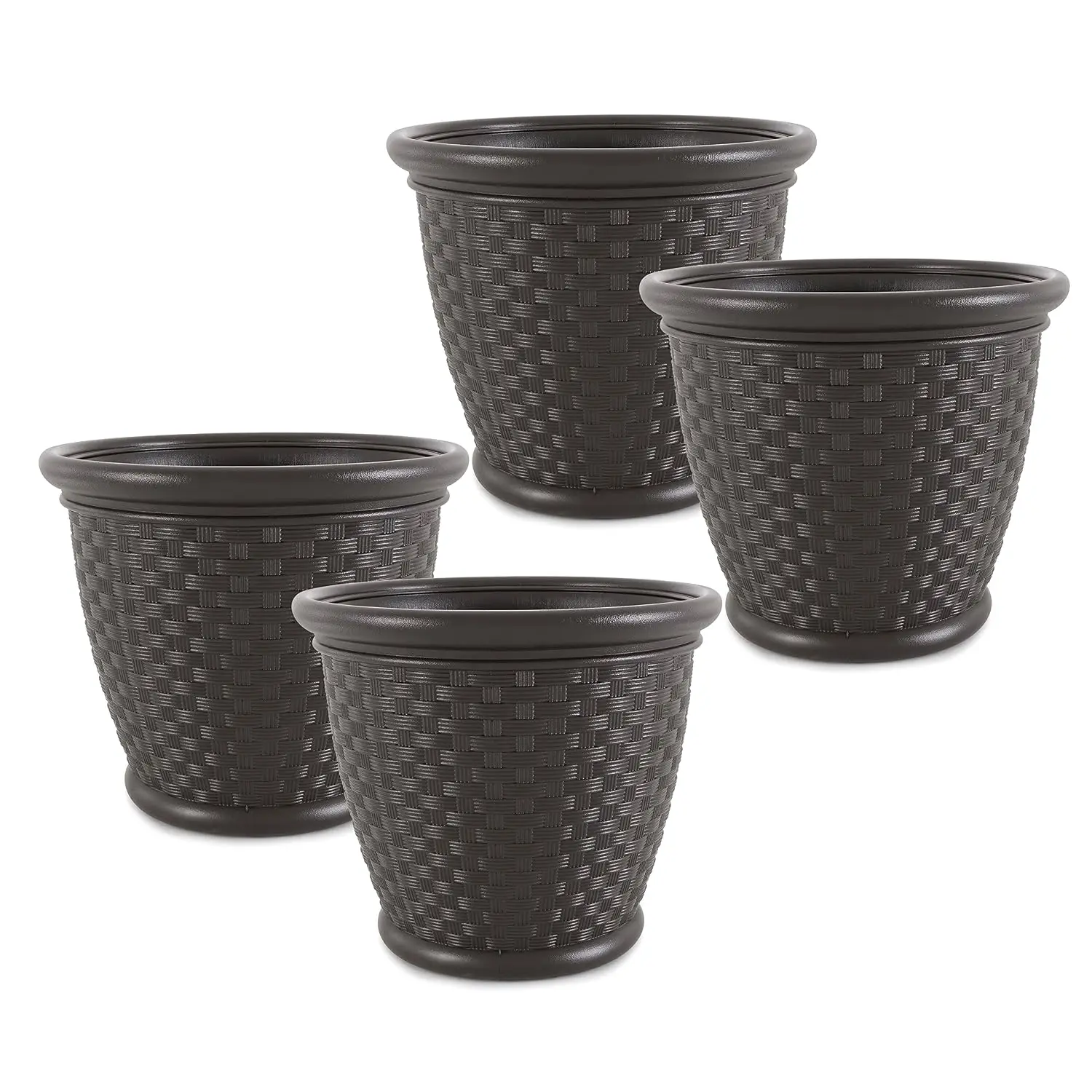 4 Pack Sonora 18 Inch Lightweight Durable Plastic Wicker Decorative Flower Planter Pot for Yard, Garden, Indoor or, Customized