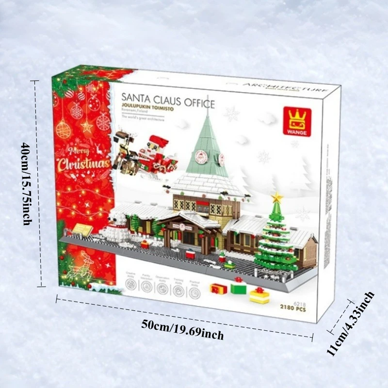 2180 pièces ensemble de construction d'atelier du père noël, modèle de bureau de Village de noël bricolage ornement cadeau Kit de construction d'atelier du père noël