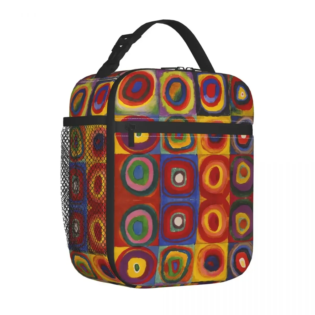 

Wassily Kandinsky Artwork Insulated Lunch Bag Color Study Squares Concentric Circles Food Box Cooler Thermal Lunch Box School