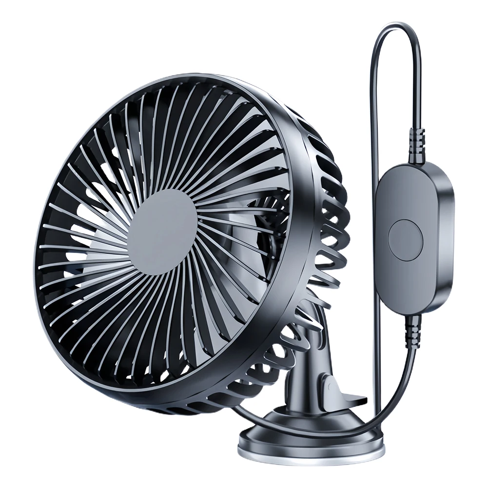 12V/24V USB Car Dashboard Cooling Fan with Suction Cup Single Head Car Fan 360 Degree All-Round Car Air Fan for Car Truck SUV RV
