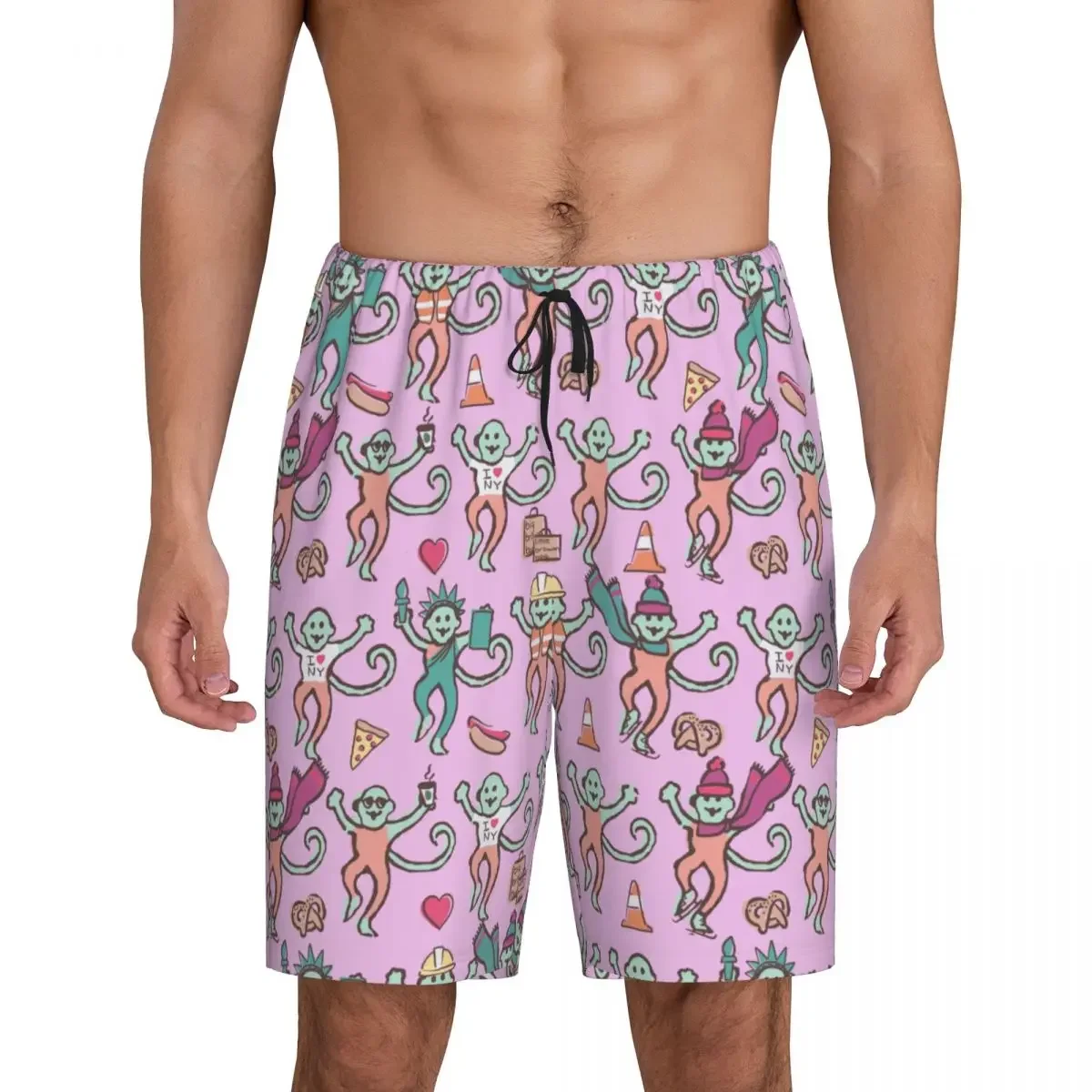 Custom Preppy Roller Monkeys Rabbit Pajama Shorts Men Sleepwear Lounge Bottom Stretch Sleep Short Pjs with Pockets