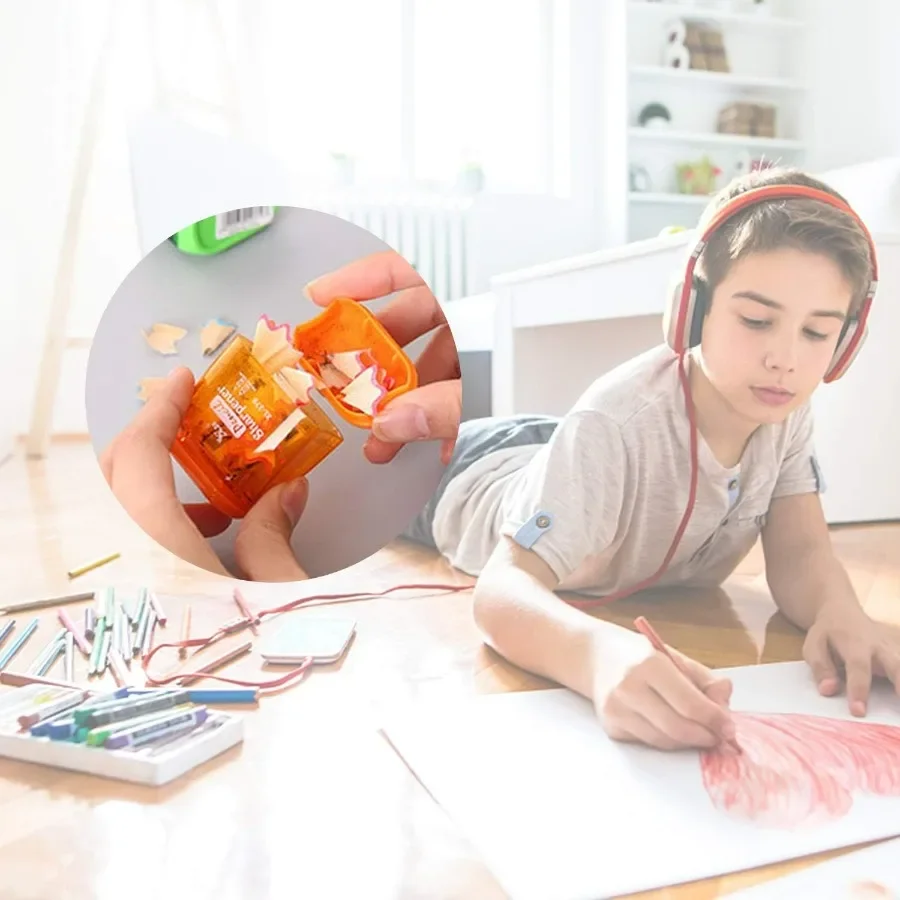 เครื่องเหลาดินสอมแบบมือหมุน 36 ชิ้น รูคู่ พร้อมฝาปิด สำหรับโรงเรียน สำนักงาน และใช้ในบ้าน เครื่องเหลาดินสอพลาสติกแบบมือถือสำหรับใช้ในชีวิตประจำวัน