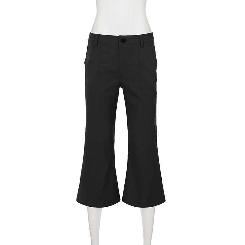 SUCHCUTE Vintage Einfarbige Wadenlange Hosen für Damen Y2k Streetwear Slim Bell Bottom Büro Alltags-Freizeithosen 7/8 Länge Hosen – Detail 5