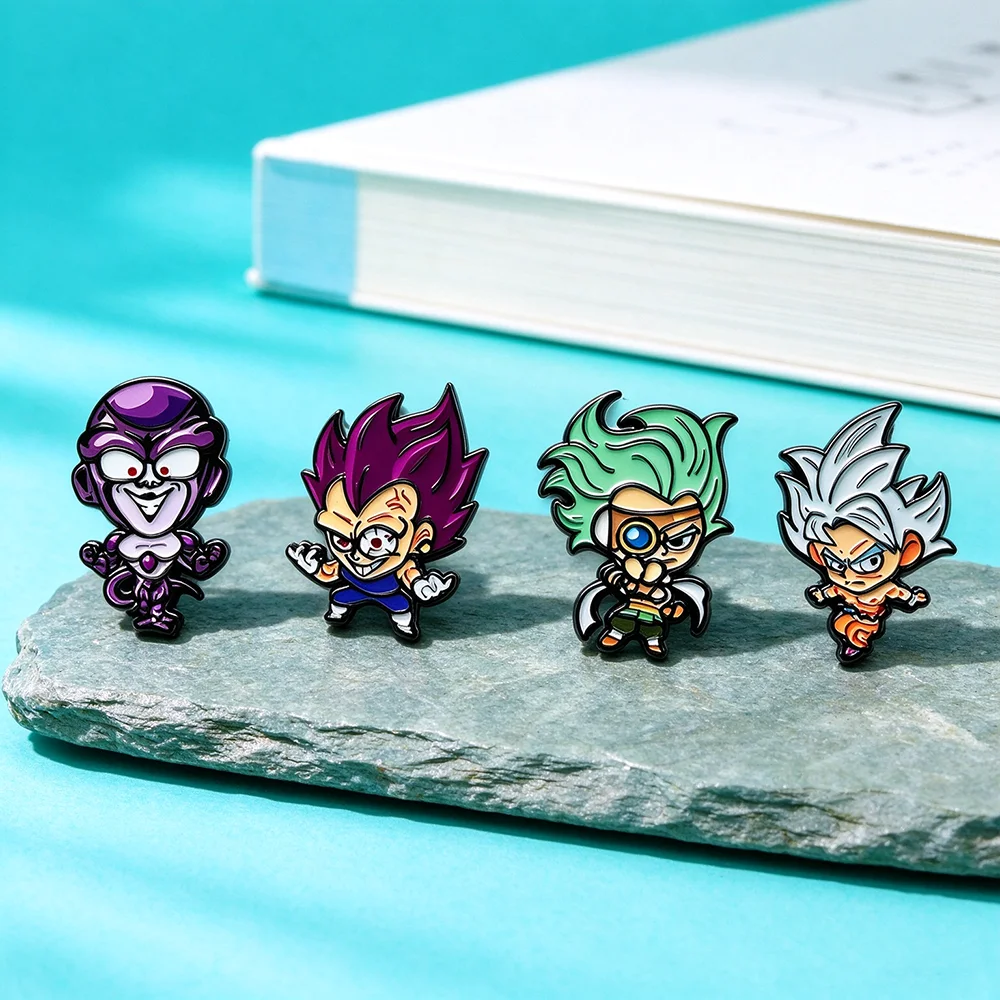 4Pcs Dragon Ball Anime Enamel Pins, Cartoon Character Brooch Badge for Clothing Backpack Decor, Collectible Fan Gift