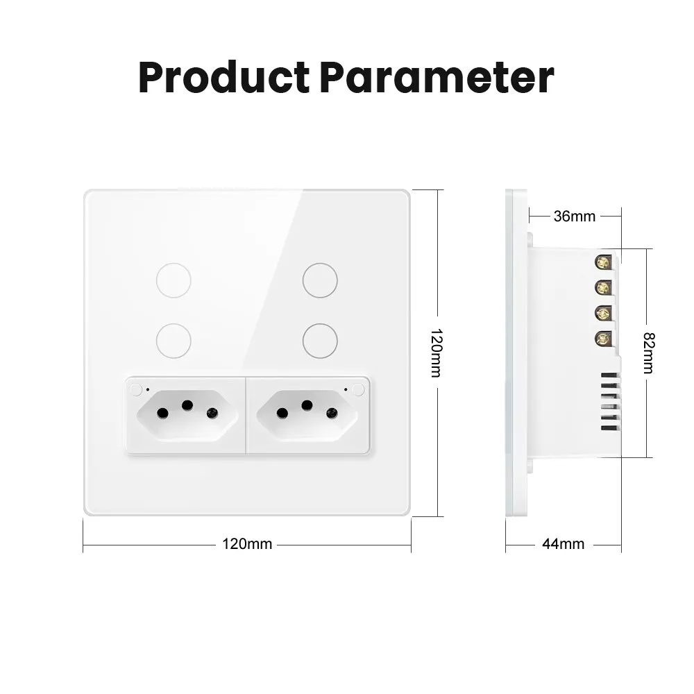 AVATTO WiFi Tuya Wall Switch & Socket, 16A 4X4 Glass Panel 4 Buttons Brazil Smart Light Switch Work With Alexa Google Home Ailce