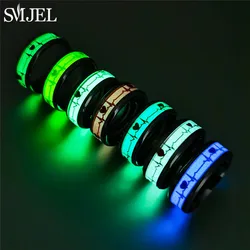 SMJEL Fashion Heartbeat Luminous Ring for Women Men Fluorescent Rings Heart Glow In Dark Stainless Steel Couple Ring JewelryGift