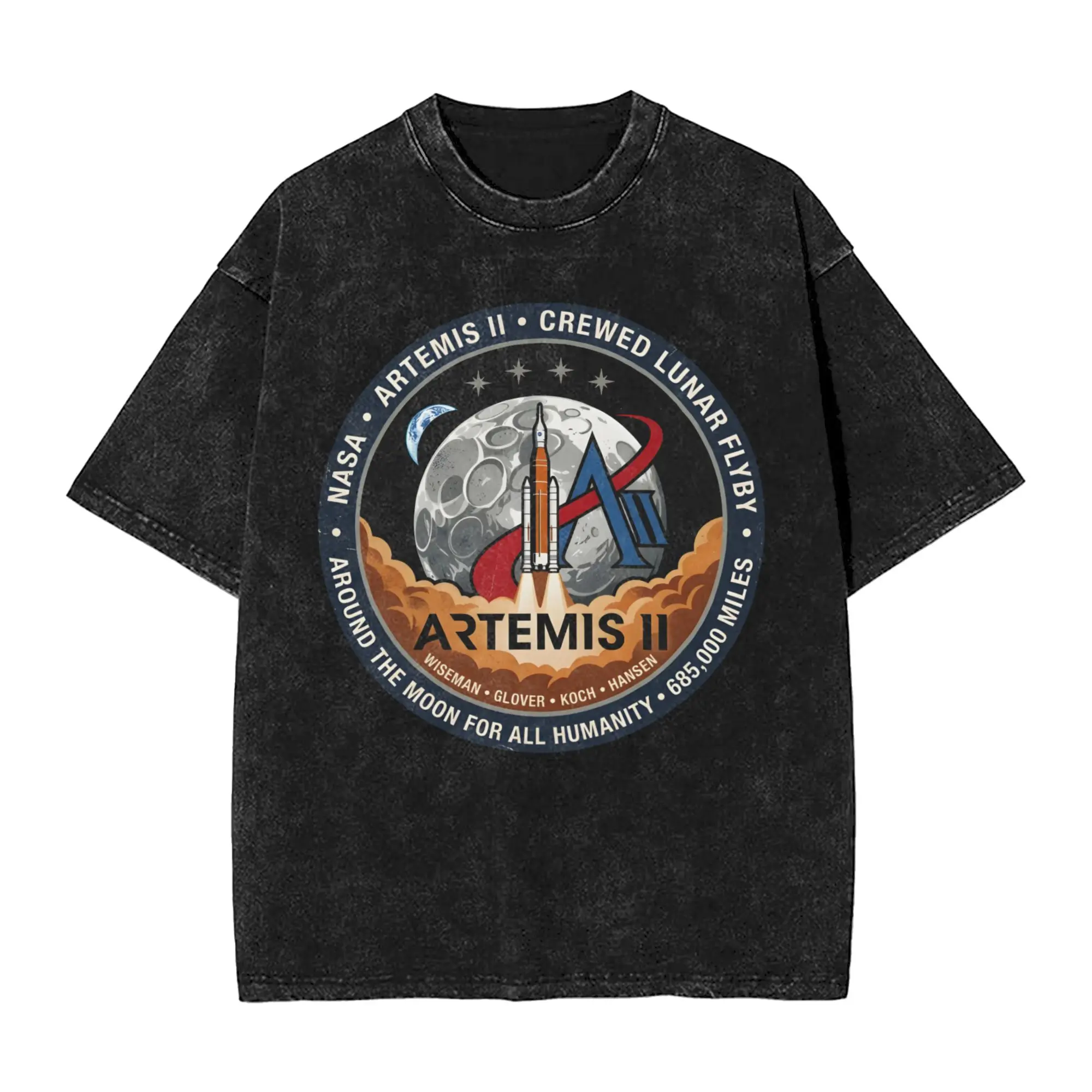 Artemis II Crewed Lunar Flyby Vintage Mission Men T Shirts Casual Tees Short Sleeve Round Collar T-Shirts Cotton Adult Clothes