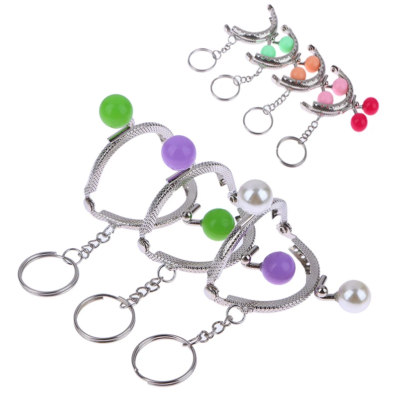 Lovely Metal Coin Purse Frame 5CM Silver Metal Purse Frame Colorful Bead Head With KeyChain Frames Kiss Clasp DIY Bag Accessory