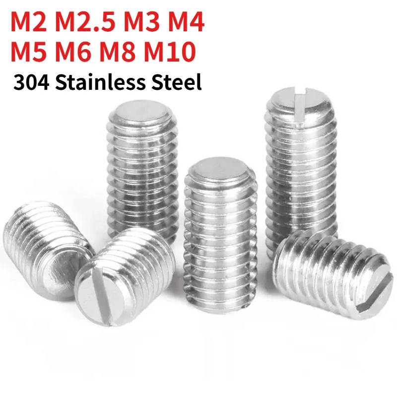 M2 M2.5 M3 M4 M5 M6 M8 M10 304 Stainless Steel Slotted Set Screw Flat Point, Slotted Grub Screw Flat End Fastener Hardware