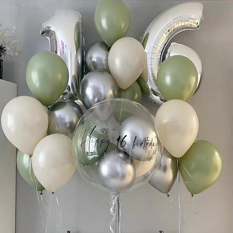 17pcs Silver Number Foil Balloons Happy Birthday Party Decorations Kids Adult Boy Girl 10 11 14 15 18 25 30 35 40 50 60 Year Old