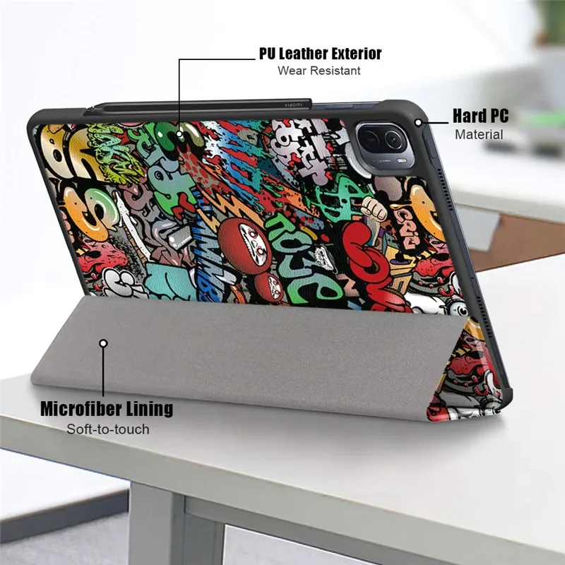 For Xiaomi Pad 5 Case 11 inch Magnetic Shockproof Tablet Cover For XiaoMi Mi Pad 5 Pro 2021 Painted Trifold Shell+Film+Stylus