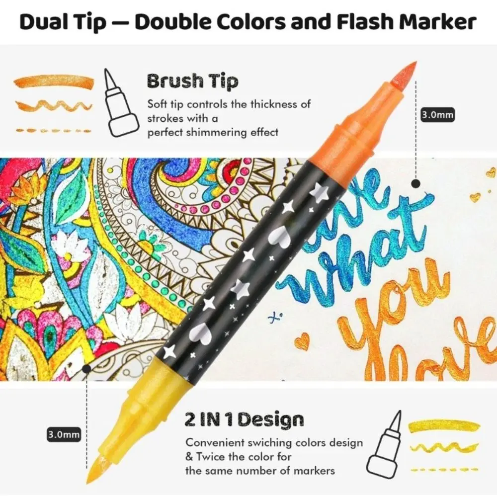 24/48/72/96 colori pennarello flash penna fluorescente bicolore perlescente audace penna per pittura per studenti a doppia testa