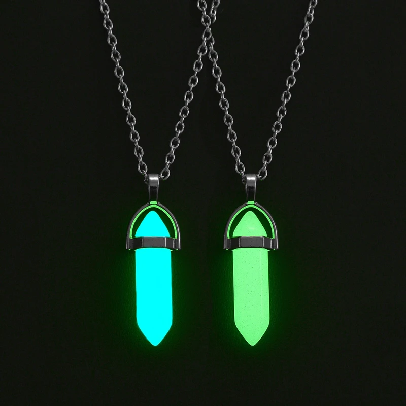 Halloween Noctilucent Glowing Necklace Bullet Hexagonal Column Luminous Necklace Night Fluorescence Glow In Dark Necklace