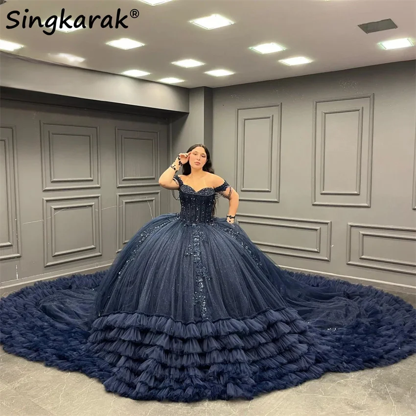 

Black Princess Quinceanera Dress Tassels Sweet 16 Dress Appliques Crystals Beads Pearls Vestidos De 15 Años Ball Gown Customized