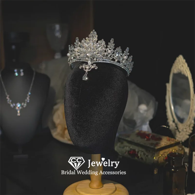 

CC Bridal Crowns Wedding Hair Accessories Women Headpiece Engagement Hairwear Luxury Tiaras Crystal Pendant Coronets Gift AN400