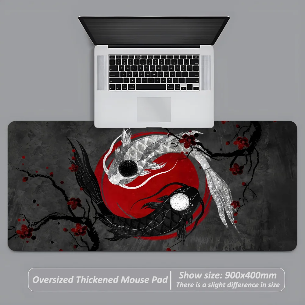 Japanese Koi Fish Sun Cool Mousepad Large Anti-Slip Mouse Pad Stitched Edges Mat Durable Desk Laptop Gaming​ Keyboard Pad XXL