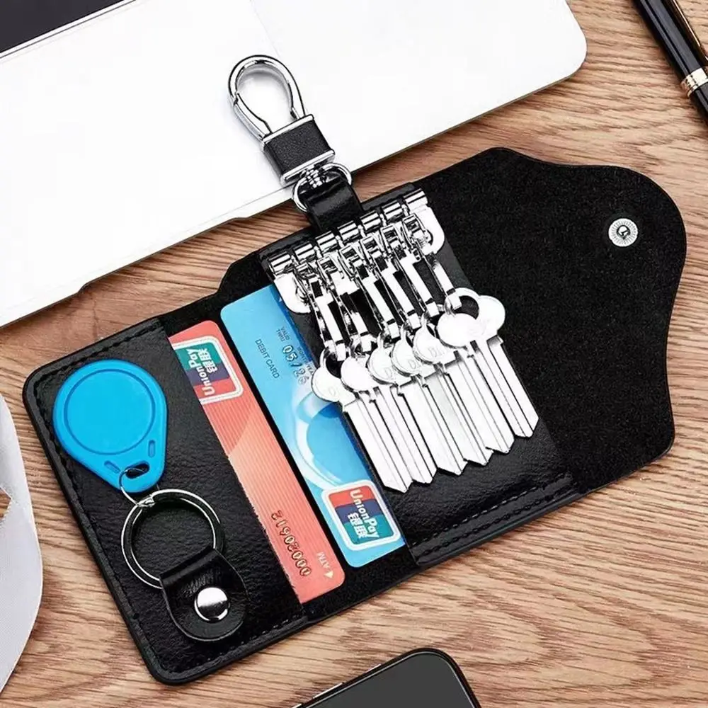 Large Capacity Leather Simple Zipper Key Bag Keychains Men's Waist Hanging Multi-function Household Key Holder Small Bag