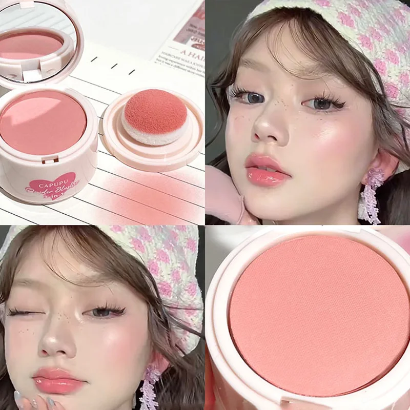 3-in-1 Natural Cheek Tint Blush Palette Bean Paste Pink Waterproof Face Blusher With Puff Contour Soft Cheek Rouge Girl Make Up