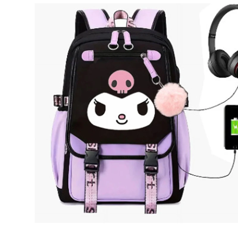 

Рюкзак Kuromi Sanrio My Melody для девочек, милый, вместительный, из оксфордской ткани, школьная сумка с аниме-персонажами, кавайный мультяшный дизайн
