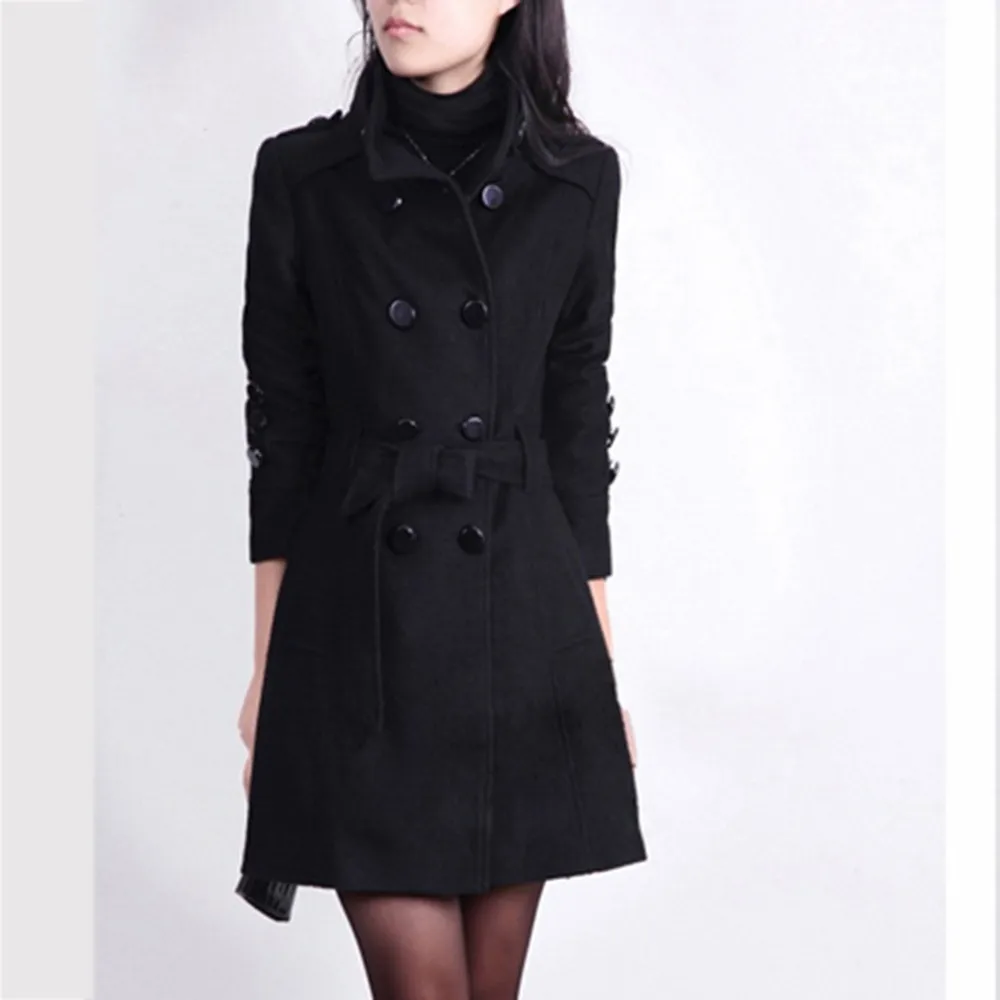 Women's Solid Color Mid-Length Trench Coat Winter Fashion Lace-Up Slim-Fit Jacket Long-Sleeved Lapel Button-Up Cardigan Outwear