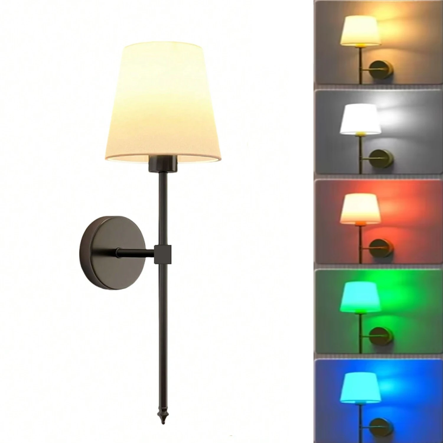 Draadloze wandlamp op batterijen, oplaadbare wandlamp, dimbaar, afneembare lamp, afstandsbediening, 10-kleuren draadloze wandlamp