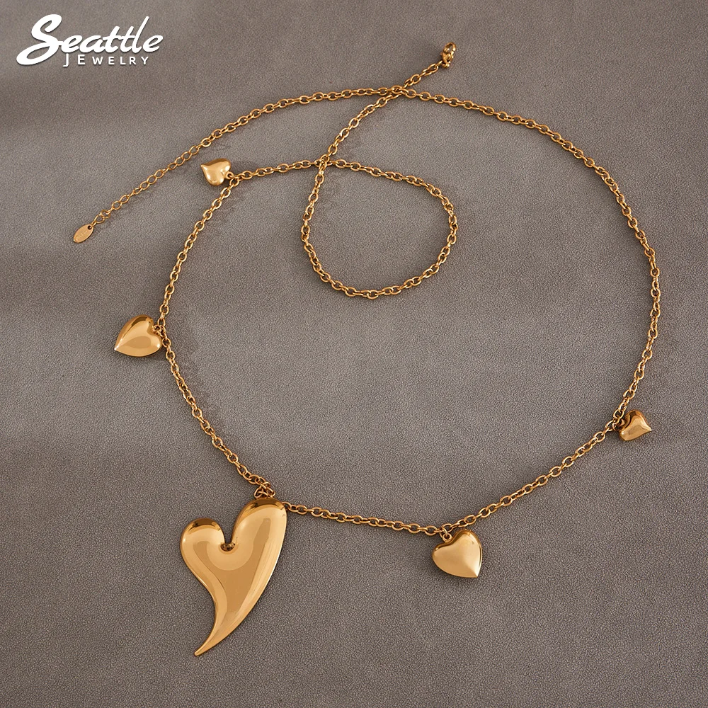 Золотого цвета, серебряное ожерелье с подвеской в виде большого сердца, женское длинное ожерелье из нержавеющей стали 85 см с позолотой, роскошные ювелирные изделия для женщин Золотого цвета, серебряное ожерелье с подвеской в виде большого сердца, женское длинное ожерелье из нержавеющей стали 85 см с позолотой, роскошные ювелирные изделия для женщин