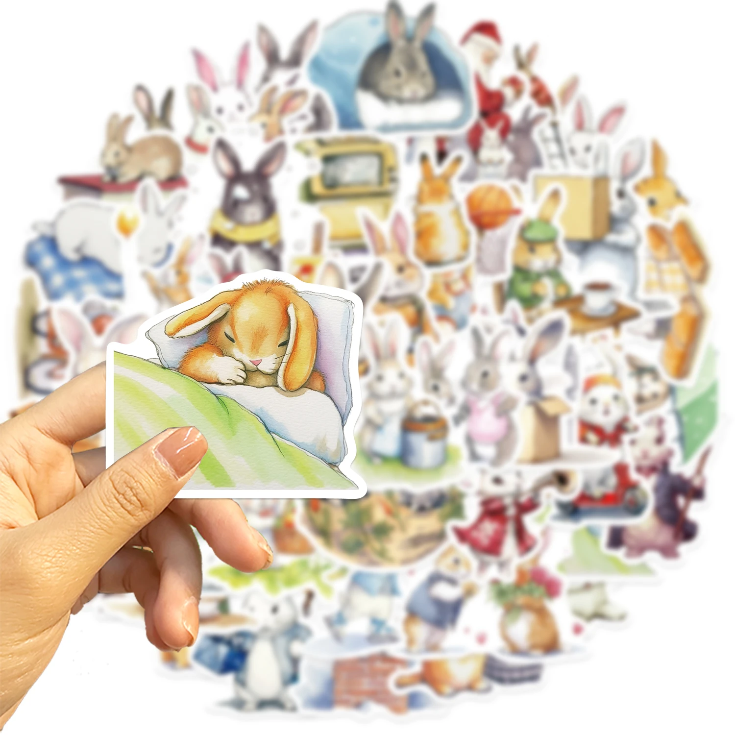 50PCS Bunny Rabbit Daily Day Cartoon Stickers Aesthetic Decals for Bike Bottle Suitcase Scrapbooking Children Gifts Sticker