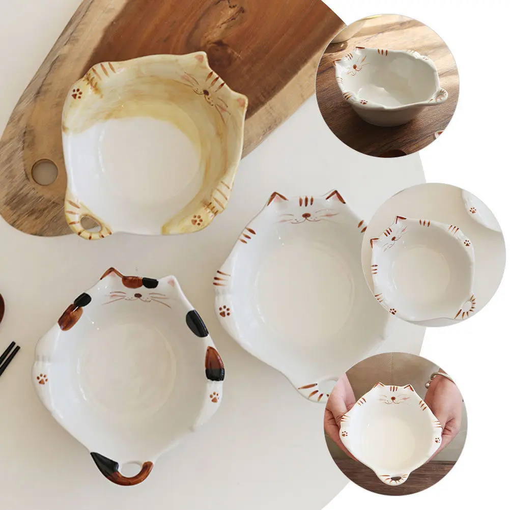 

Japanese Cartoon Kids Ceramic Rice Bowl Fruit Snack Holder Household Desktop Instant Noodle Soup Bowl Practical Kitchen