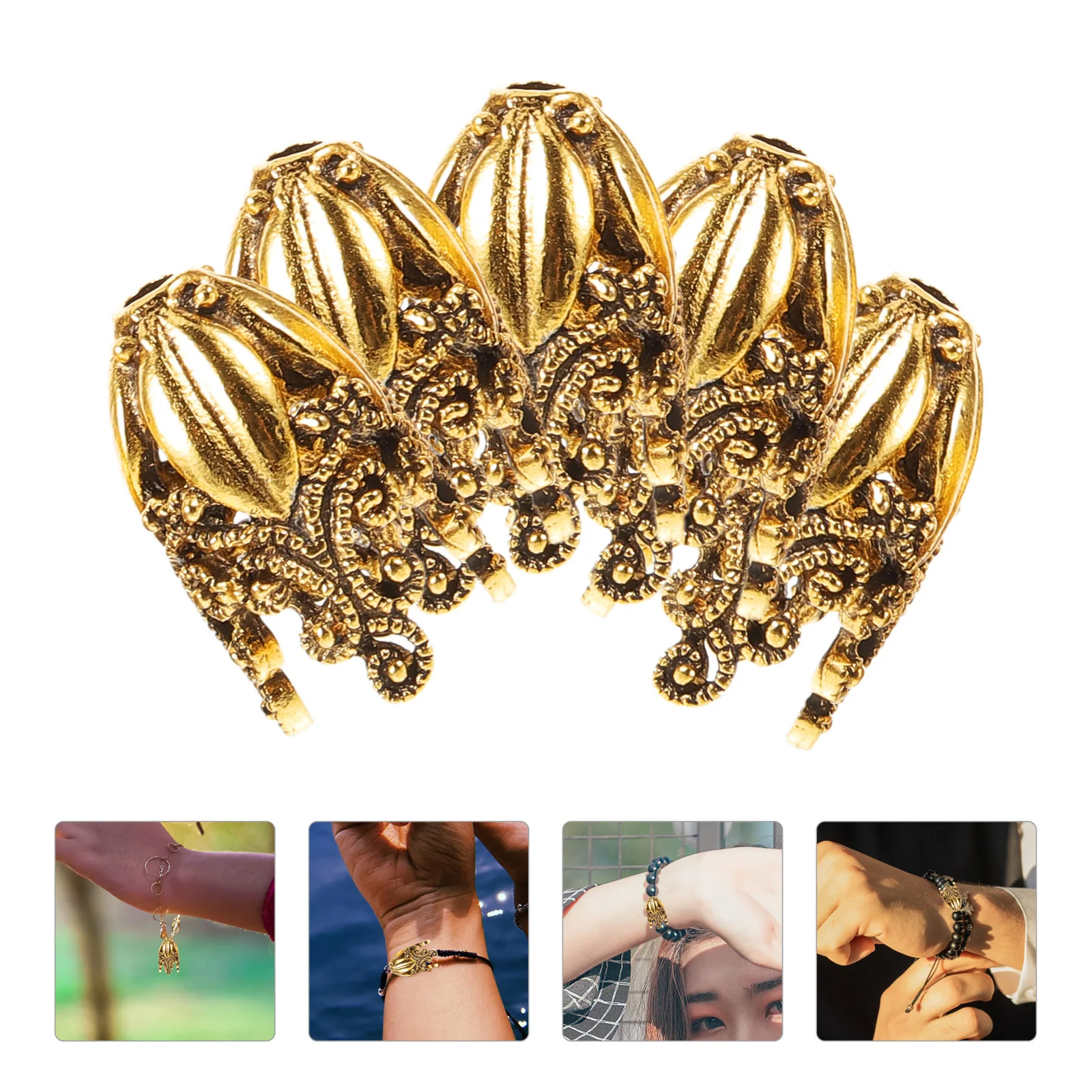

5Pcs Alloy Bead Caps Jewelry Flower Beads Caps Making Metal Spacer Beads DIY Supplies Crafting Materials