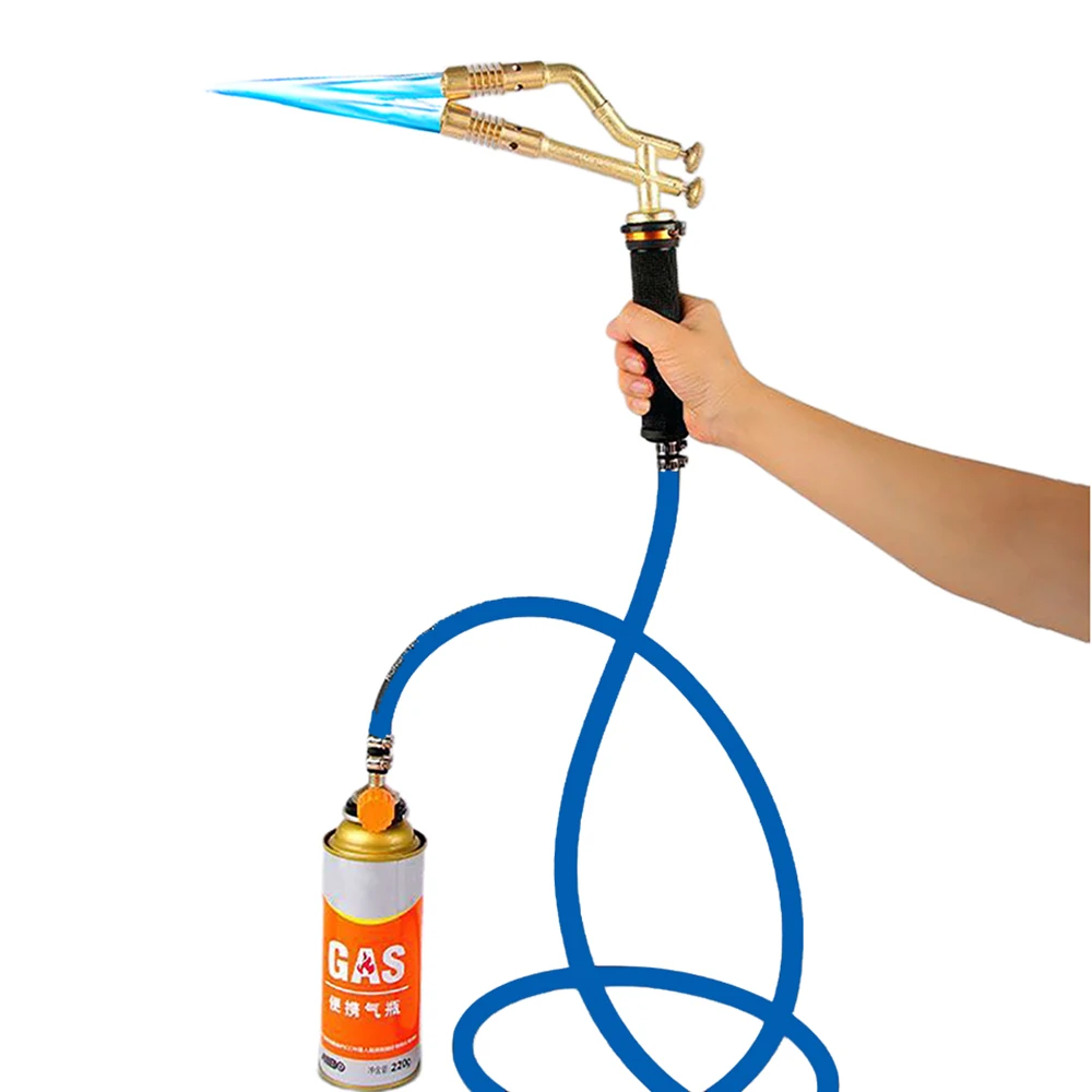 3600°F Double Head LPG Welding Torch Propane Gas Torch Air Conditioner Copper Tube Welding Gun Pig Hair Removal BBQ Fire Gun