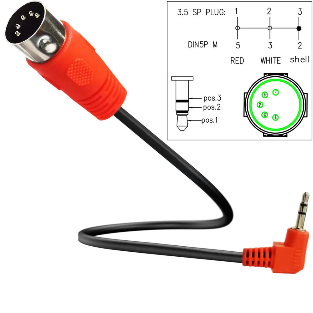 MIDI DIN 5pin żeński do TRS 90 stopni łokcia 3.5 Mm 3.5mm publiczny do DIN 5PIN męski wtyk Audio do MIDI kabel Adapter Audio 0.5m