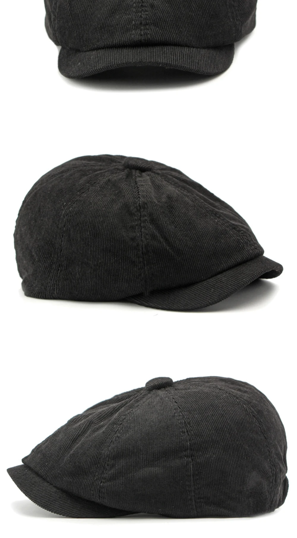 HT4403 Baskenmütze für Männer und Frauen, Künstler- und Maler-Baskenmütze, Einfarbige Cord-Flatcap für Frühling, Herbst und Winter, Achteckige Mütze, Herren-Baskenmützen – Detail 5