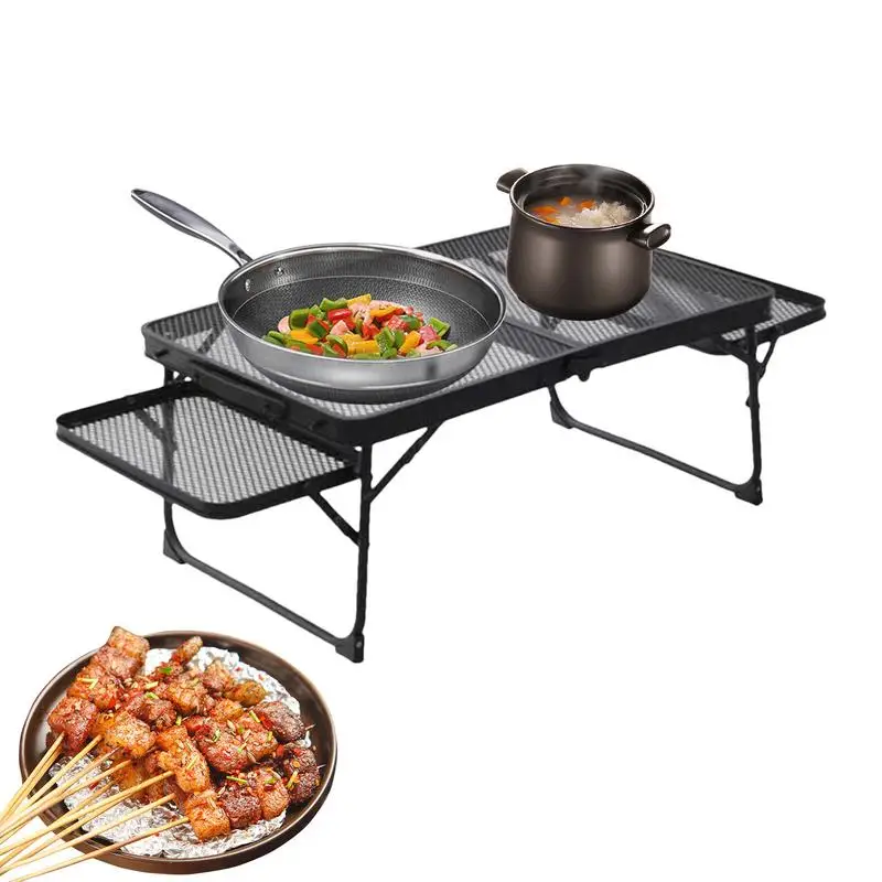 Grid Folding Table Portable Camping Picnic Mesh Table Aluminum Alloy 2 Fold Camp Desk With 2 Extension Tables Board Grill Table