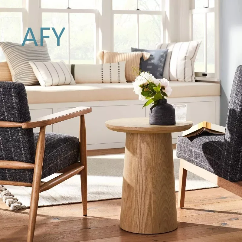 Round Wooden Side Table for Living Room Furniture Customized Home Decor Cross Border Export Supplier Modern Minimalist Accent