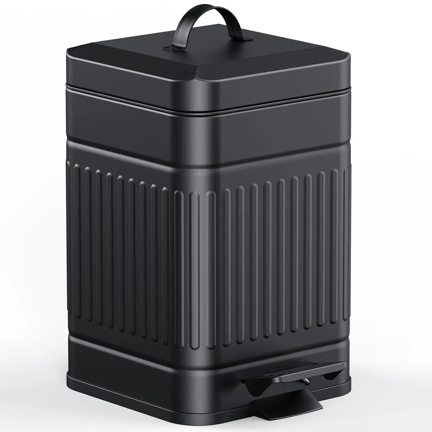 

Small Stainless Steel Trash Can with Lid, 5L Capacity, Soft Close Pedal for Bathroom Office - Black
