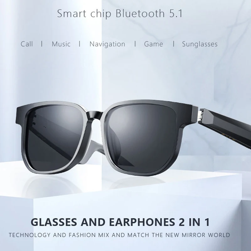 China Factory Bluetooth Audio Smart Glasses Earphone Call Music Sunglasses HD Block Harmful Blue Light Noice Cancel Microphone