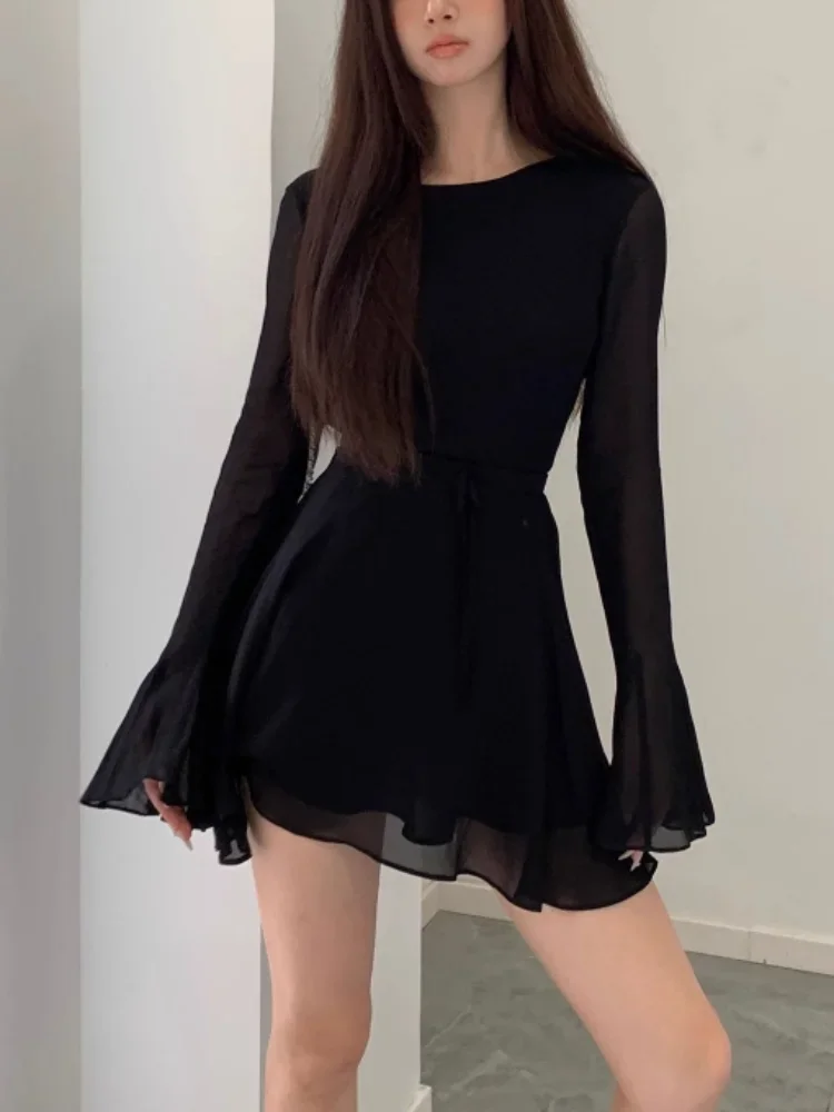 

Bodycon Black Y2k Mini Dress Women Elegant Slim Sexy Even Party Dress Office Lady Backless Dress Korean Fashion 2025 Summer Chic