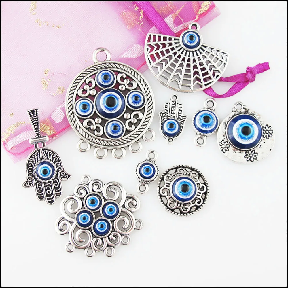 Fashion New Fans Palm Heart Flower Charms Blue Resin Pendants Connectors Tibetan Silver Plated