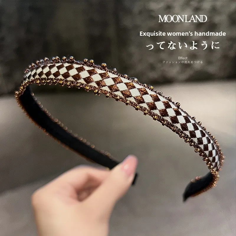 

Ретро этническая вышивка бисером повязка для волос тонкие волосы Pring Waing Face заколка для волос модная круглая повязка для волос