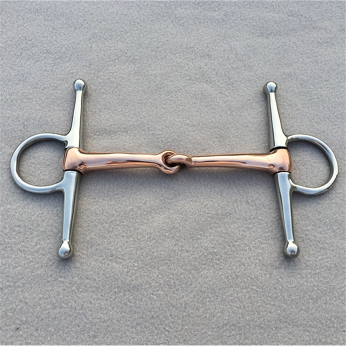 ABLJFull Cheek Stainless Steel Equestrian Flexible D Ring Loose Set Horse Bit Buckle Double Joint Copper Mouth 135MM