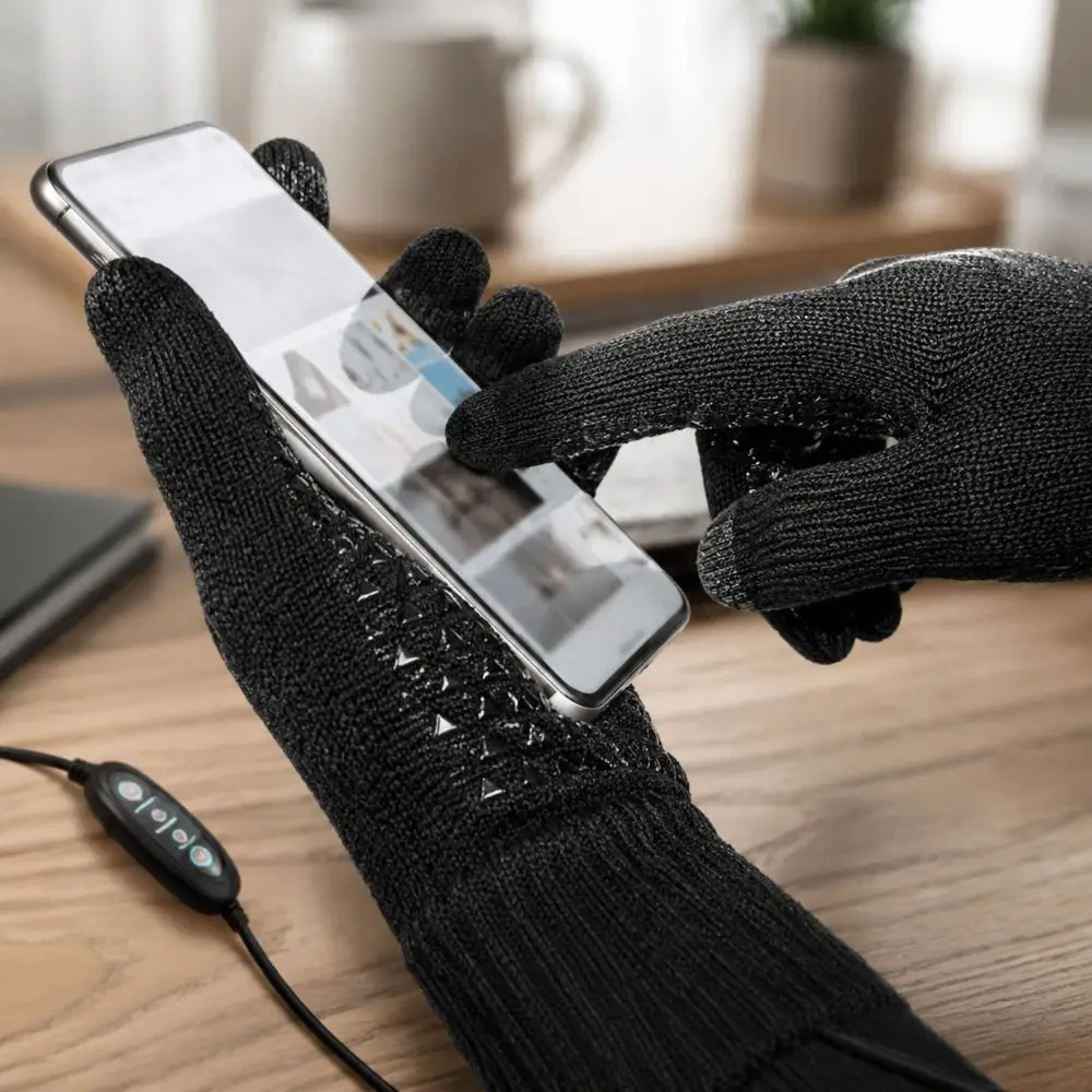 1 Level 3 Level USB Electric Heated Gloves Adjustable Temperature Solid Color Winter Heated Gloves Warm Thick