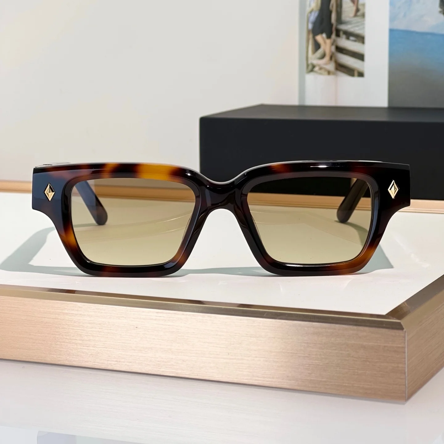 Project 3 Sunglasses Man Woman, Eye-Catching Tortoise Square Eyewear Light Yellow Lens UV400 Photo Ready Unisex Sunglasses