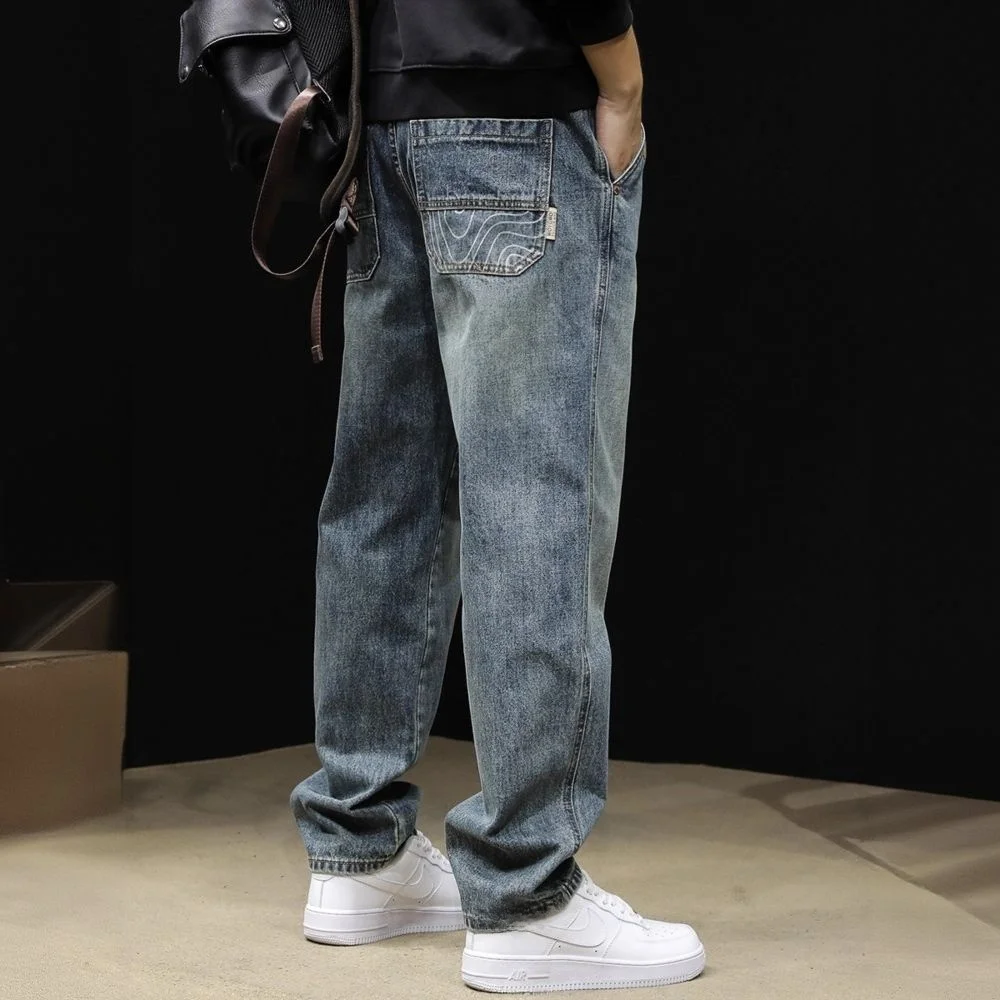 

Ретро-джинсы американского стиля, свободные, прямого кроя, мужские, классические, молодежные, модные, трендовые, брендовые, со средней посадкой, на молнии