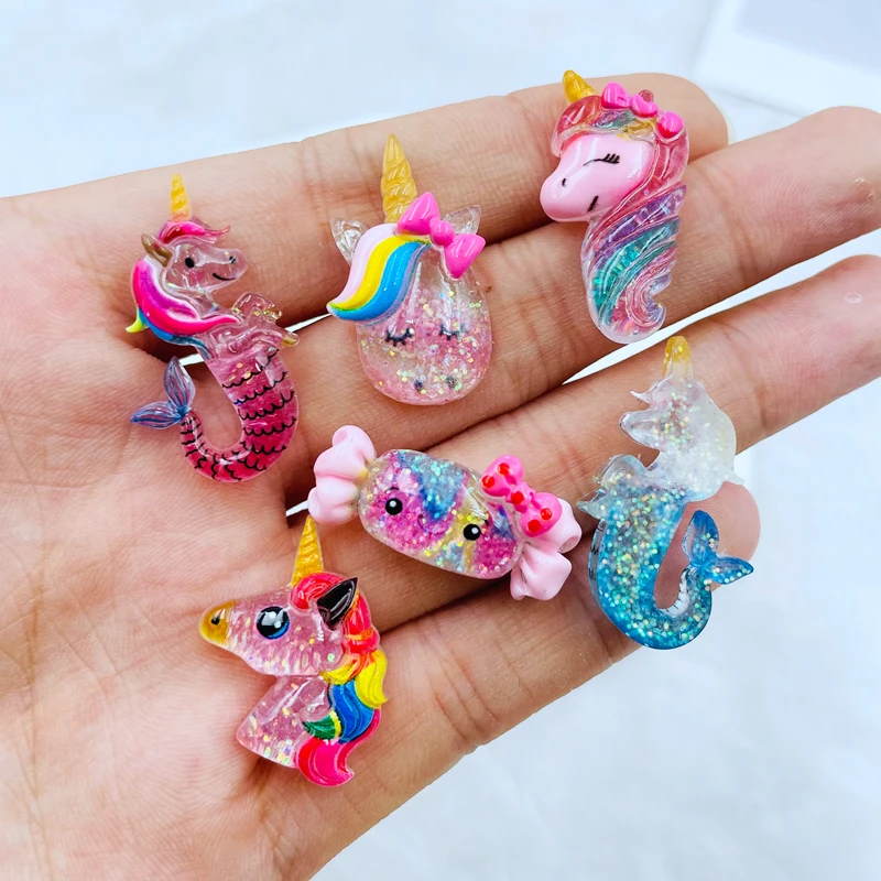 10 Pcs New Cute Resin Mini Cartoon Unicorn Flat Back Cabochon Scrapbook Kawaii DIY Embellishments Charm Decorate Accessories C54