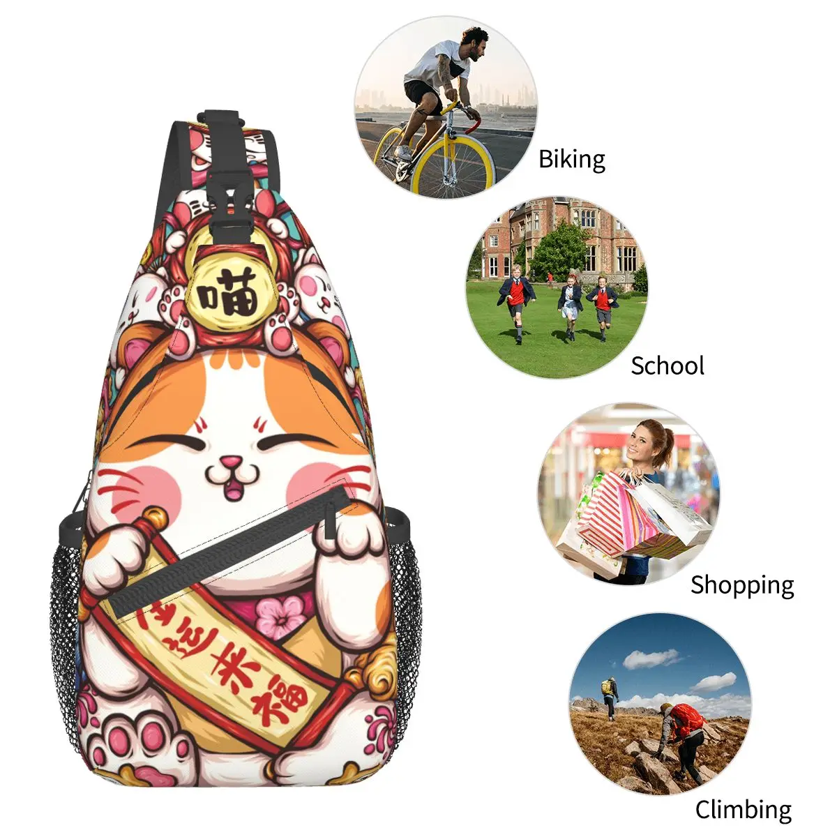 Japanese Style Crossbody Bag Sports Lucky And Blessing Chest Bag Unisex Women Man Fashion Shoulder Backpacks Travel