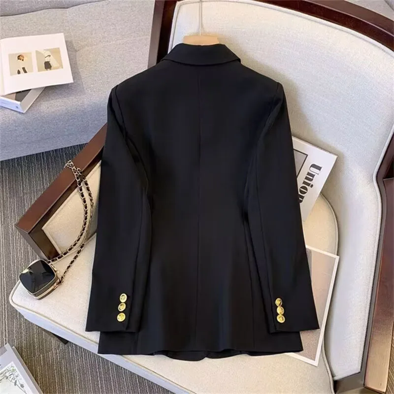 Korean Profession Office Lady Blazer Fashion Double-Breasted Metal Buttons Suit Jacket All-Match Temperament Spring New Outwear