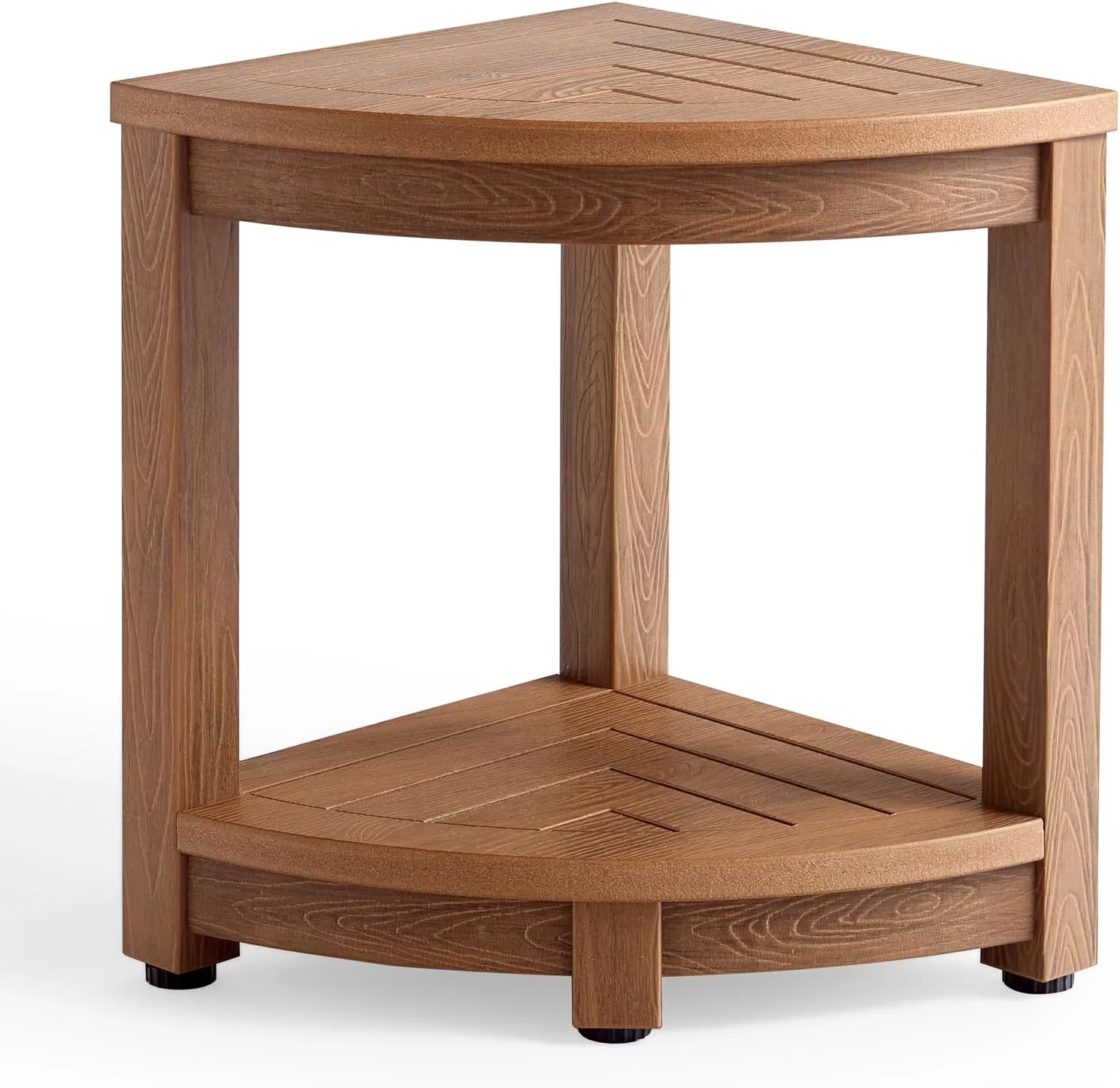 Corner Shower Stool for Leg Shaving, Waterproof Bathroom Bench with Adjustable Feet and Storage Shelf, Brown