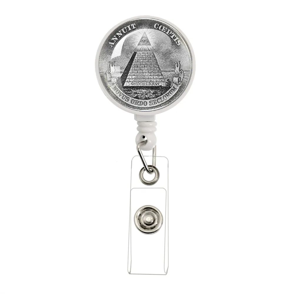 Retractable Egypt Pyramid Annuit Coeptis Eye Of Providence Masonic Sign Sacred  Roll Clip Emblem Cord  Emblem ID Card Holder